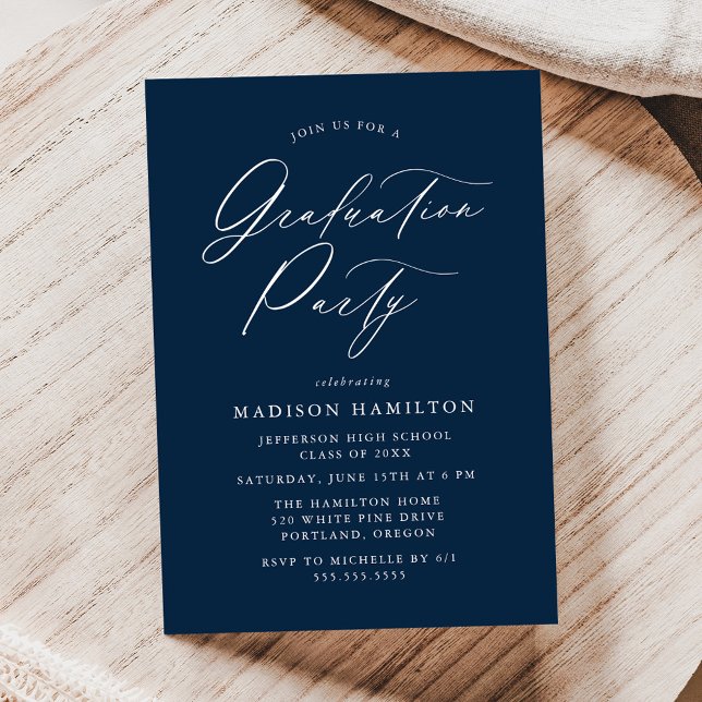 Elegant Calligraphy Navy Graduation Party Invitation (Creator Uploaded)