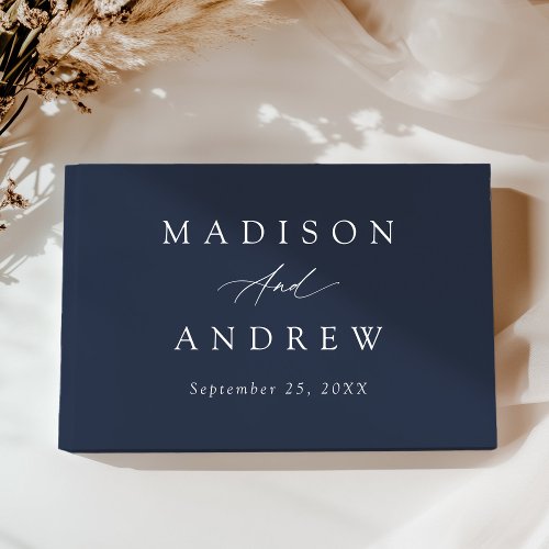 Elegant Calligraphy Navy Photo Wedding Guest Book