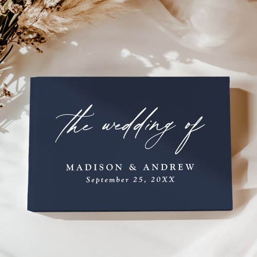 Elegant Calligraphy Navy Photo Wedding Guest Book