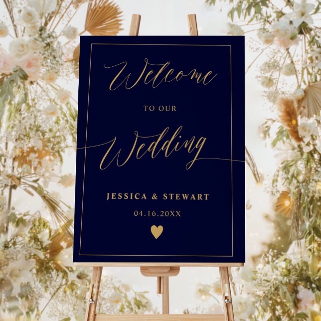 Elegant calligraphy navy script wedding welcome foam board (Elegant calligraphy navy script wedding welcome foam board)
