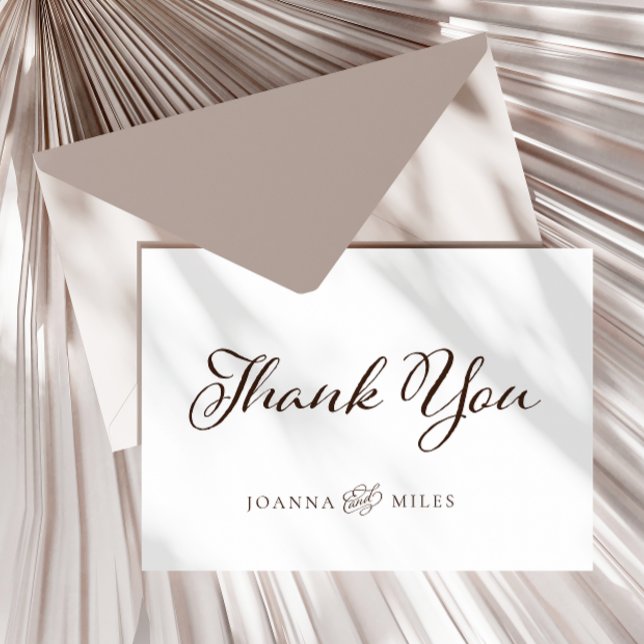Elegant Calligraphy Neutral Monogram Wedding Thank You Card (Creator Uploaded)