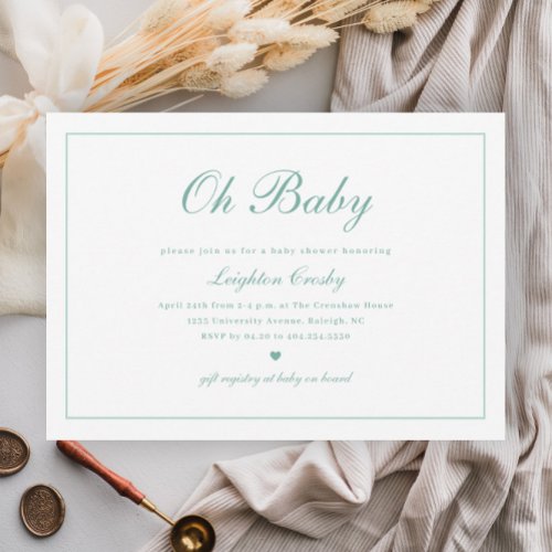 Elegant Calligraphy Neutral Oh Baby Baby Shower Invitation