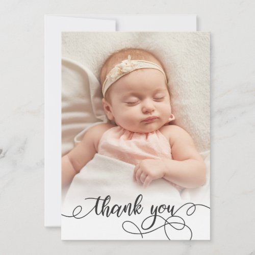 Elegant Calligraphy Newborn Baby Photo Thank You