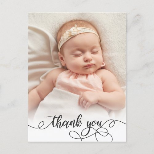 Elegant Calligraphy Newborn Baby Photo Thank You  Postcard