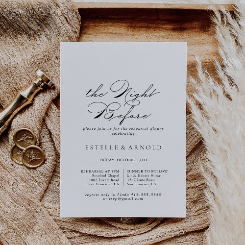 Elegant Calligraphy Night Before Rehearsal Dinner  Invitation