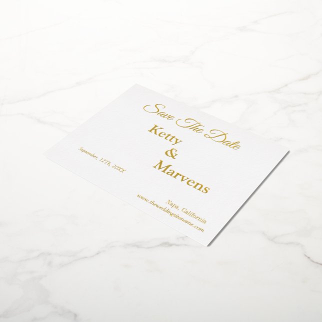 Elegant Calligraphy non-photo save the date real  Foil Holiday Postcard (Rotated)