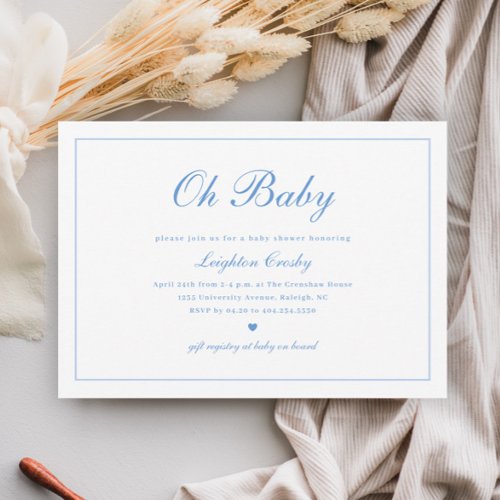 Elegant Calligraphy Oh Baby Boys Baby Shower Invitation