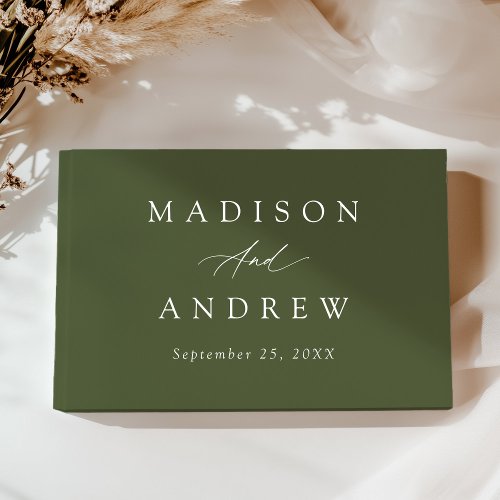 Elegant Calligraphy Olive Green Photo Wedding Guest Book