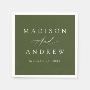 Elegant Calligraphy Olive Green Wedding Napkins
