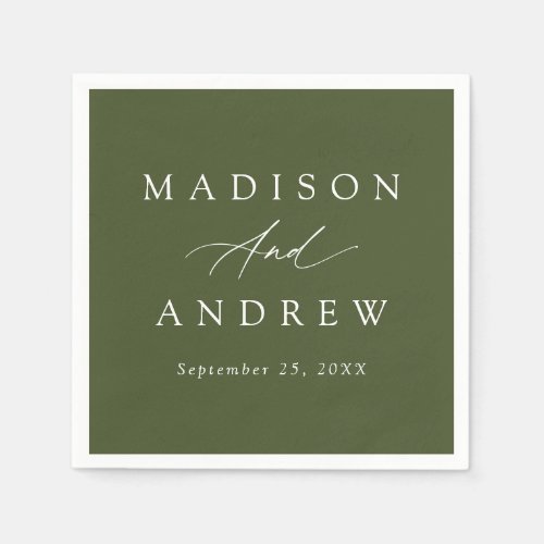 Elegant Calligraphy Olive Green Wedding Napkins