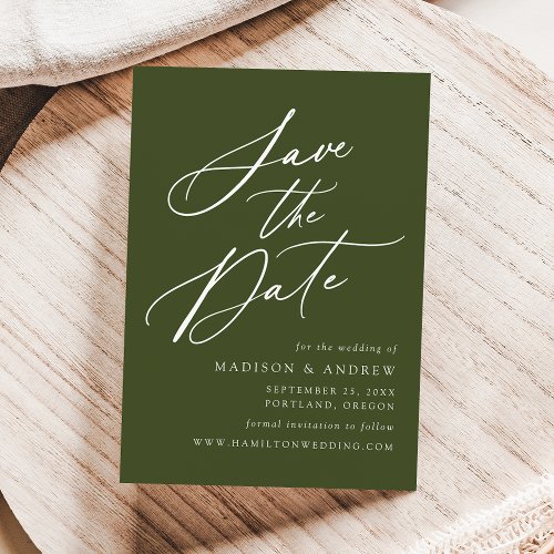 Elegant Calligraphy Olive Green Wedding Save The Date