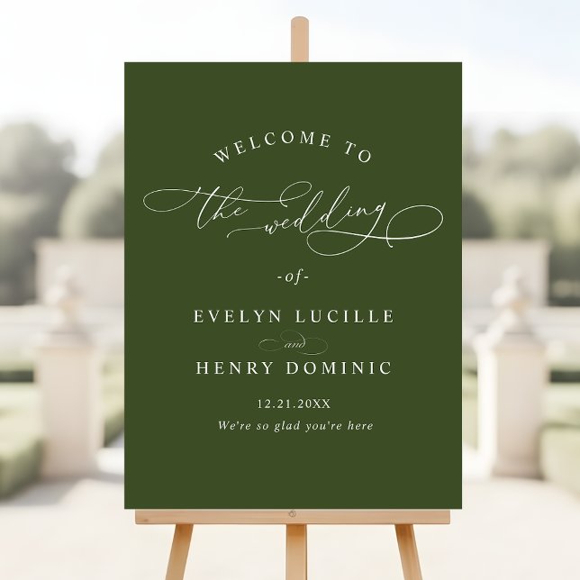 Elegant Calligraphy Olive Green Wedding Welcome Foam Board (Creator Uploaded)