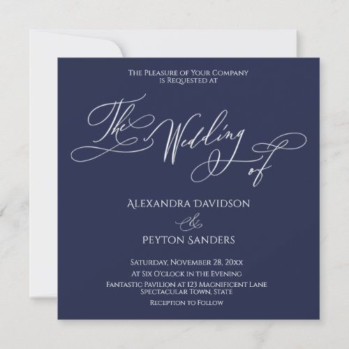 Elegant Calligraphy on Navy Blue The Wedding of Invitation