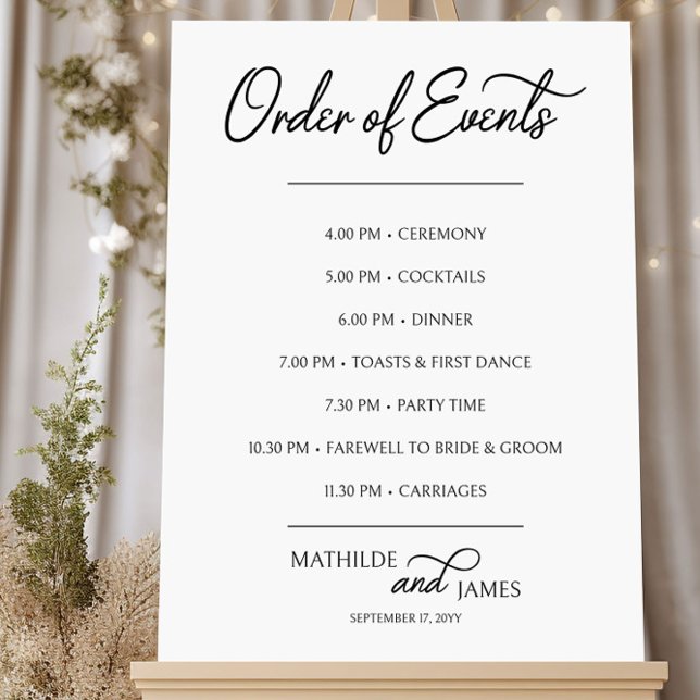Elegant Calligraphy Order of Events Wedding Sign (Order of Events Large Wedding Sign by Darling & May)
