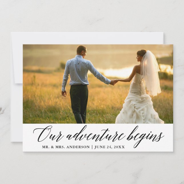 Elegant Calligraphy Our Adventure Begins Wedding Thank You Card (Front)