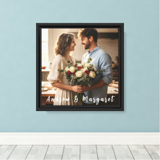 Elegant Calligraphy Overlay Couple Photo Art  Canvas Print