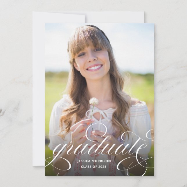 Elegant Calligraphy Overlay Photo Graduation Party Invitation (Front)