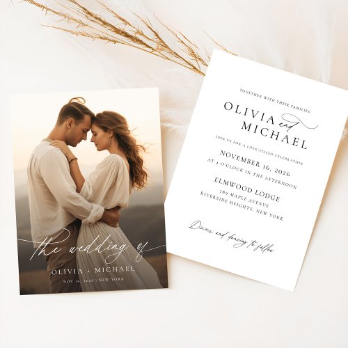 Elegant Calligraphy Overlay Photo Wedding Invitation