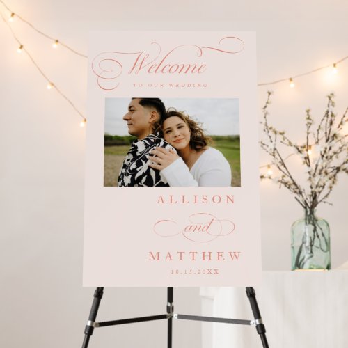 Elegant Calligraphy Peach Wedding Welcome  Foam Board