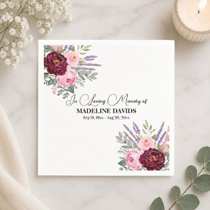 Elegant Calligraphy Peonies Funeral Napkins