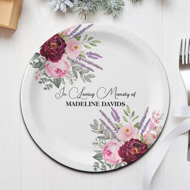 Elegant Calligraphy Peonies Funeral  Paper Plates (Creator Uploaded)