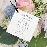 Elegant calligraphy personalized wedding welcome favor tags<br><div class="desc">Simple elegant destination wedding hotel guest gift basket or bag custom welcome message favor tag featuring a modern chic calligraphy script in neutral black and white. Please note that the colors of script and background are fully customizable. You can change them after selecting CUSTOMIZE option. If you need help, message...</div>