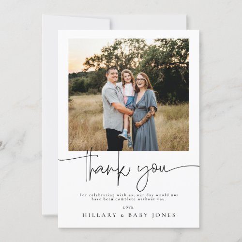 Elegant Calligraphy Photo Baby Show Thank you card