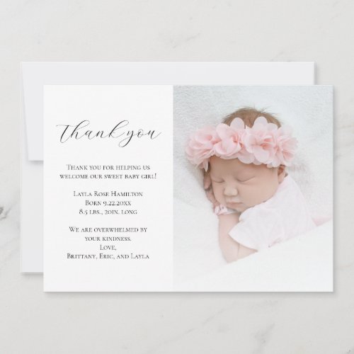 Elegant Calligraphy Photo Baby Shower Thank You Card