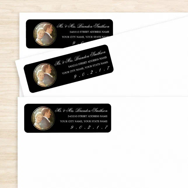 Elegant Calligraphy & Photo Black Return Address Label | Zazzle