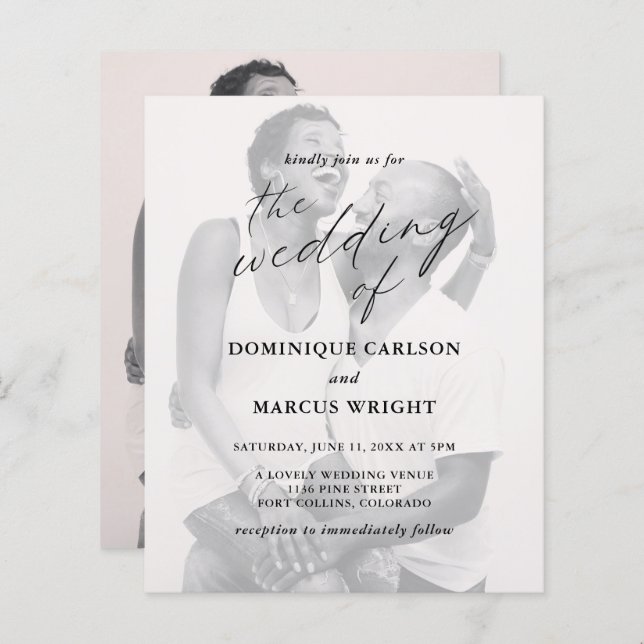Elegant Calligraphy Photo Budget Wedding Invite (Front/Back)