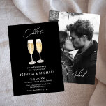 Elegant Calligraphy Photo Champagne Engagement Cards