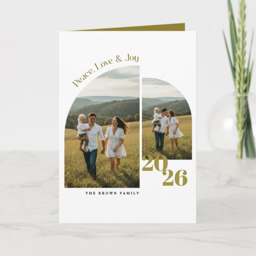 Elegant Calligraphy Photo Collage Merry Christmas Holiday Card