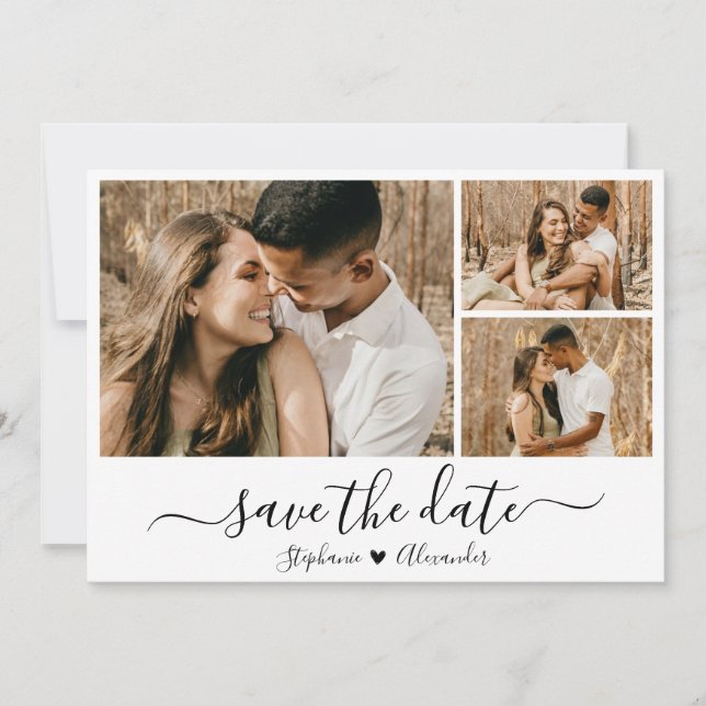 Elegant Calligraphy Photo Collage Save The Date (Front)