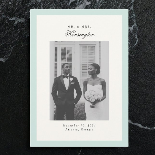 Elegant Calligraphy Photo Frame Mint Green Wedding Announcement (Creator Uploaded)