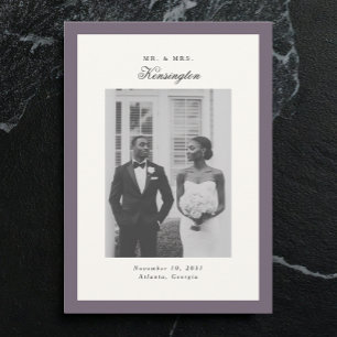 Elegant Calligraphy Photo Frame Purple Wedding Announcement