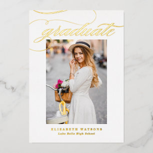 Elegant Calligraphy Photo Graduation Gold Foil Invitation