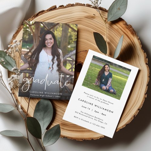 Elegant Calligraphy Photo Graduation Invitation
