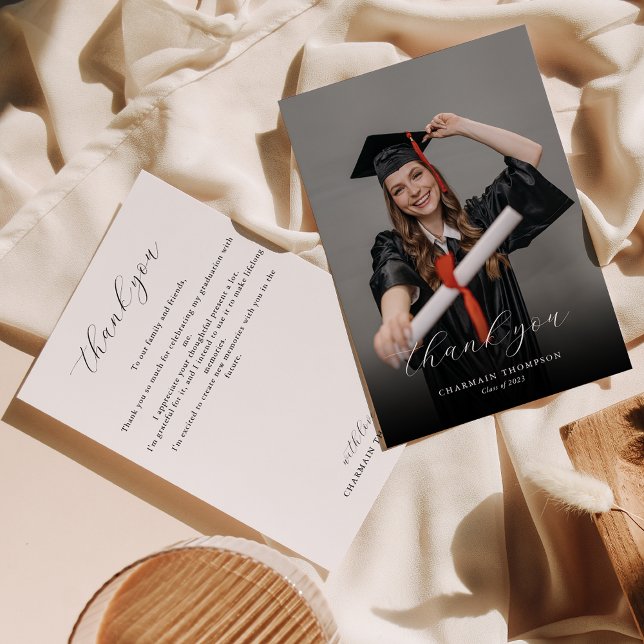 Elegant Calligraphy Photo Graduation Thank You Card (Creator Uploaded)