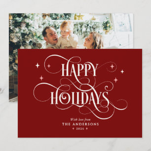 Elegant Calligraphy & Photo Happy Holidays Holiday Card