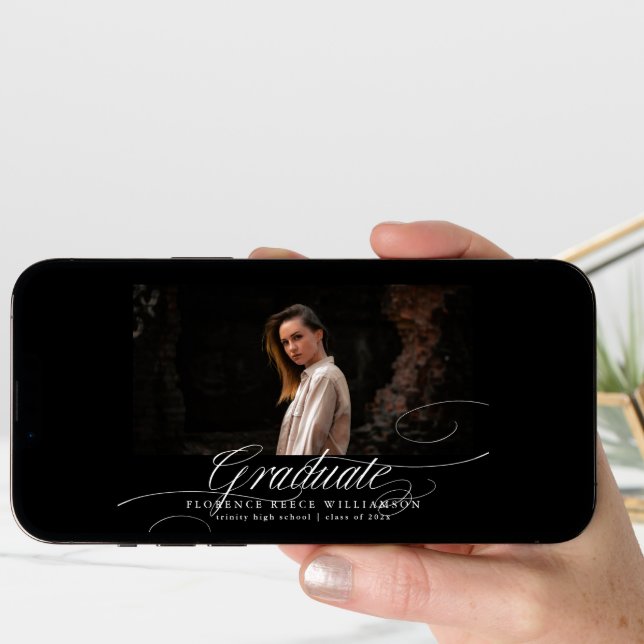 Elegant Calligraphy Photo High School Graduation Announcement (Front Digital)