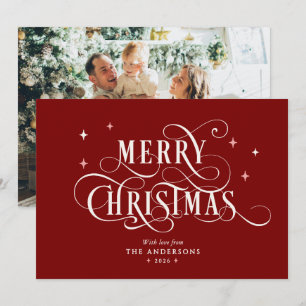 Elegant Calligraphy & Photo Merry Christmas Holiday Card