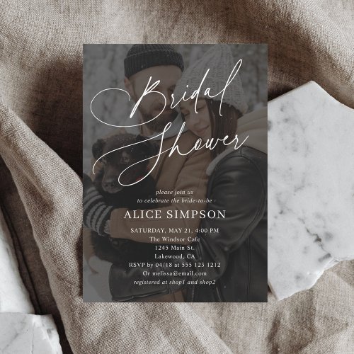Elegant Calligraphy Photo Minimalist Bridal Shower Invitation