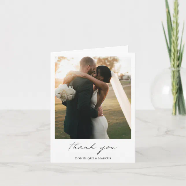 Elegant Calligraphy Photo Modern Wedding Thank You Card | Zazzle