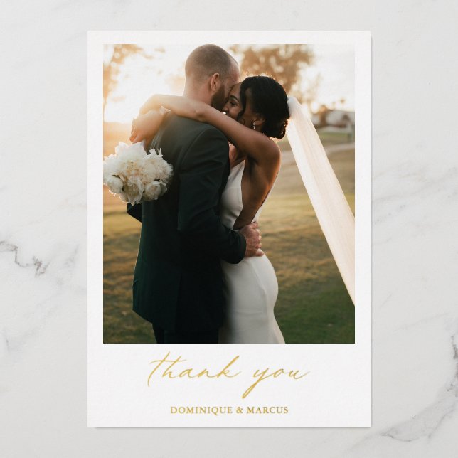 Elegant Calligraphy Photo Modern Wedding Thank You Foil Invitation (Front)