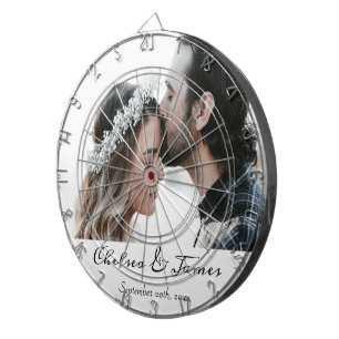Elegant Calligraphy Photo Name Date Dart Board