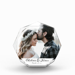 Elegant Calligraphy Photo Newlyweds Couple Block