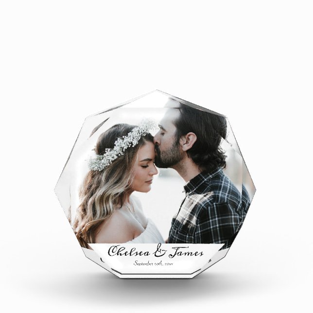 Elegant Calligraphy Photo Newlyweds Couple Block (Front)