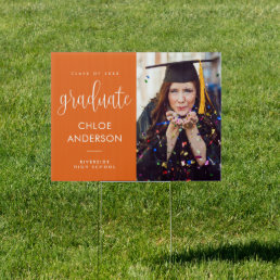 Elegant Calligraphy Photo Orange Graduation Yard Sign