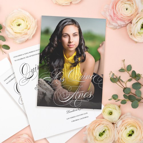 Elegant Calligraphy Photo Quinceañera Invitation 5" X 7" Invitation Ca...