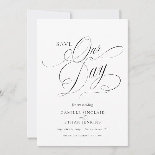 Elegant Calligraphy Photo Save the Date Card